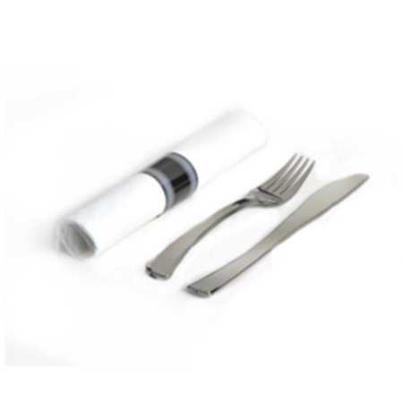EMI YOSHI EMI Yoshi EMI-GWFKN Glimmerware Salad Fork-Dinner Knife Rolled Cutlery Kit - Pack of 100 - Silver EMI-GWFKN